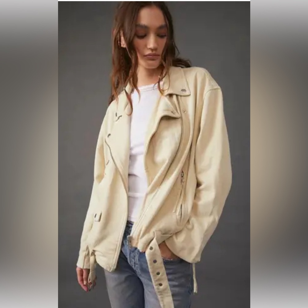 FREE PEOPLE Rebel Rebel Knit Moto Jacket in Vanilla Creme